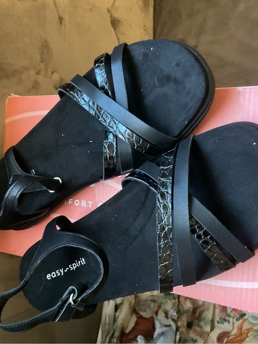 Easy Spirit Black Faux-Leather Strappy Comfort Sandals
